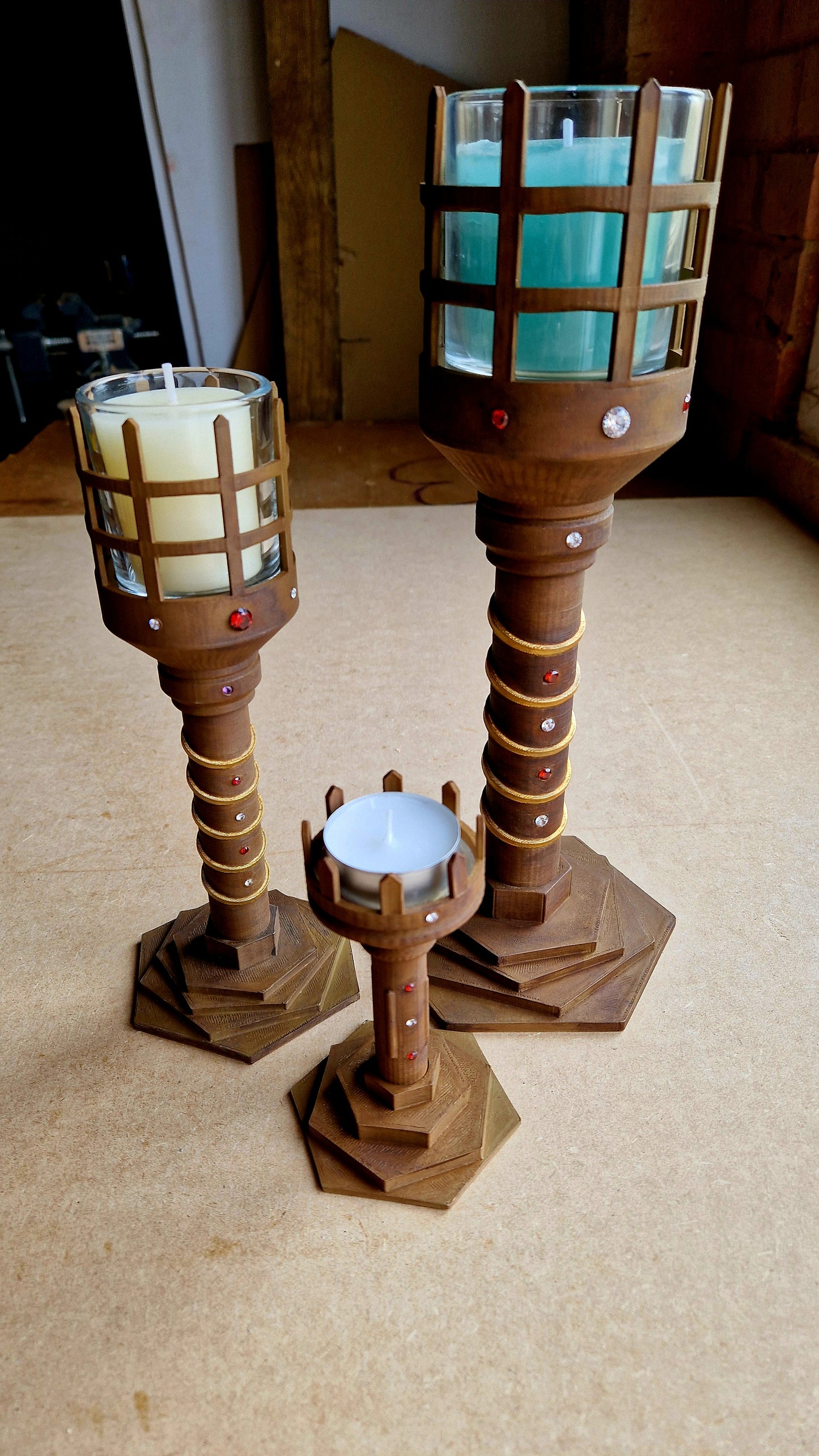 Trio Set - A* Ancient Treasure - Gem Encrusted - Container Candle Sconces