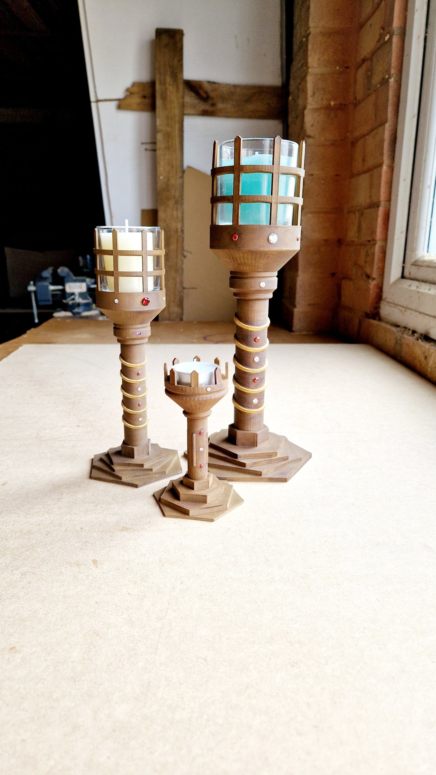 Trio Set - A* Ancient Treasure - Gem Encrusted - Container Candle Sconces