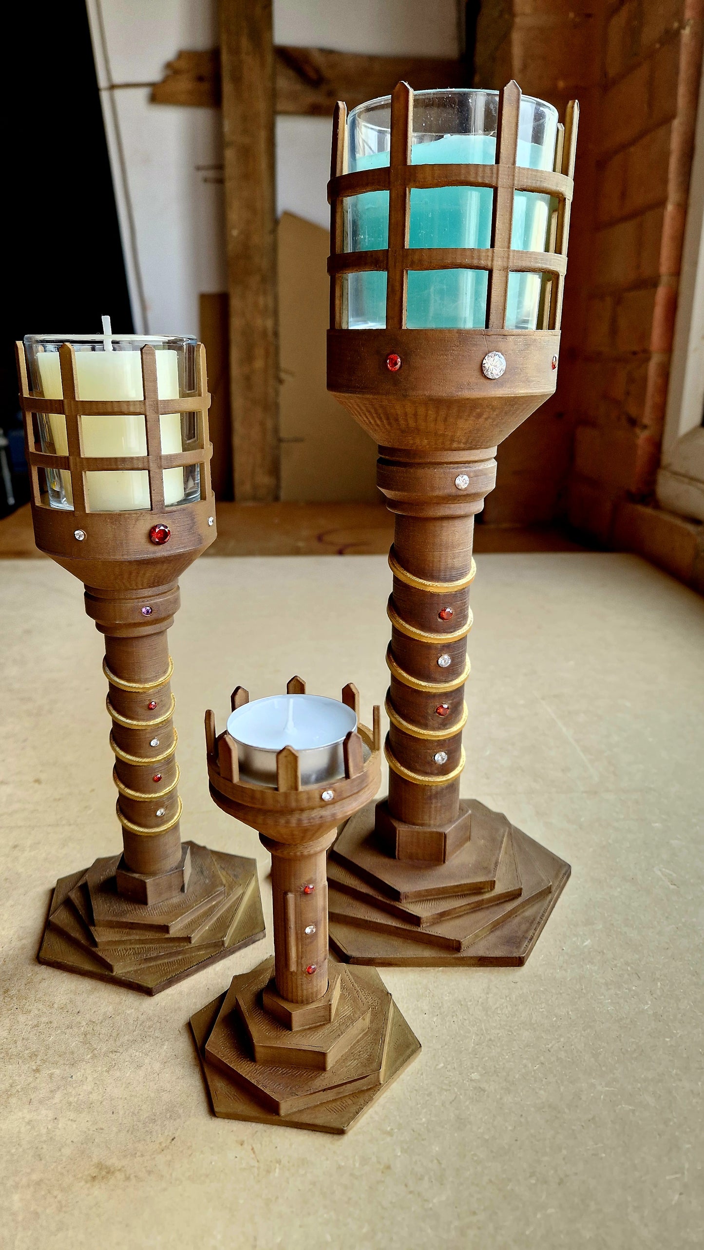 Trio Set - A* Ancient Treasure - Gem Encrusted - Container Candle Sconces