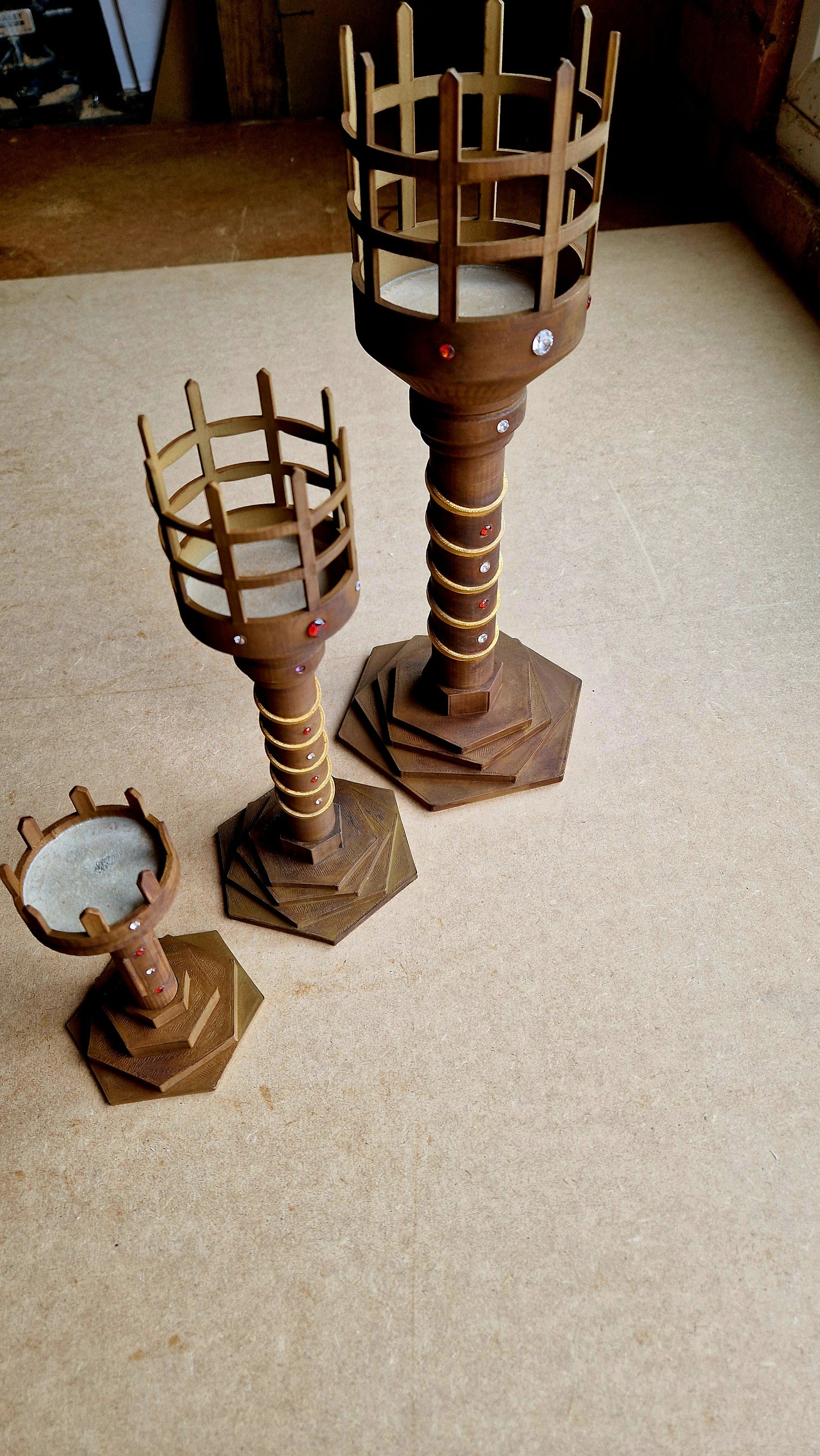 Trio Set - A* Ancient Treasure - Gem Encrusted - Container Candle Sconces