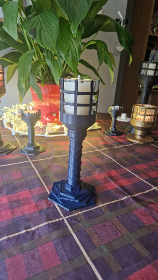 Blue Shimmer - Burning Torch, Container Candle Holder